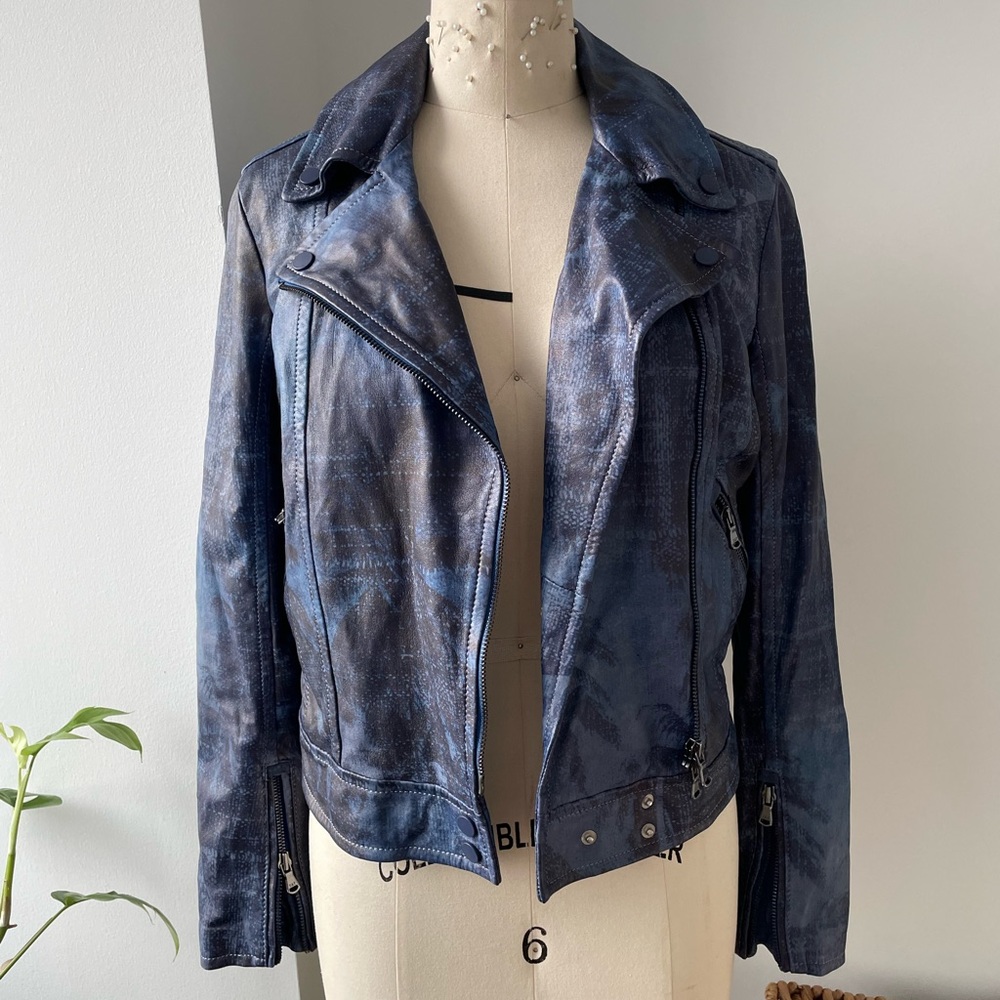 Robert Graham genuine leather palm printed moto jacket